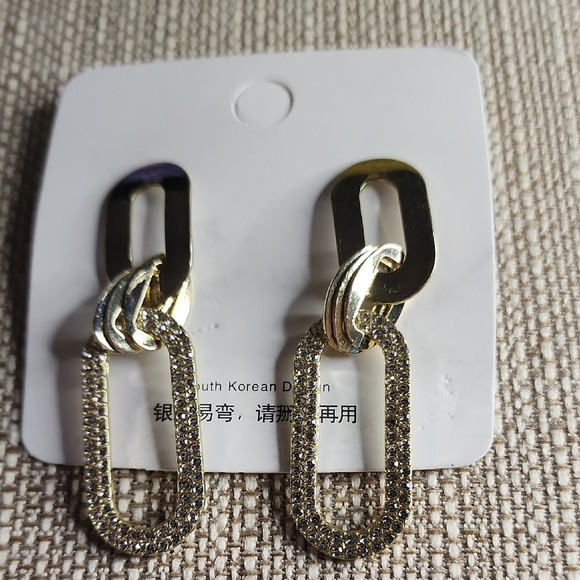 Gold and Silver Link Earrings - Picture 1 of 3